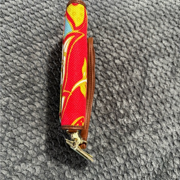 Spartina 449 Red Floral Canvas Wristlet Wallet with leather Brown Trim - Picture 5 of 9